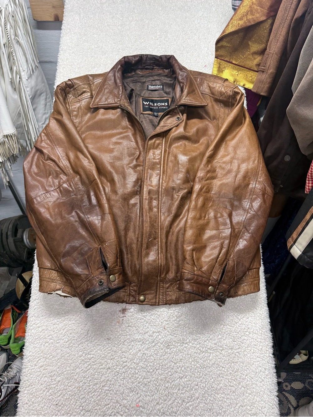 Vintage Wilson Brown 100% Leather Bomber Jacket distressed worn in Mens size XL